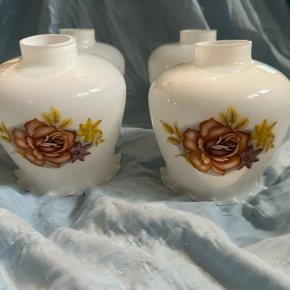 4 Vintage Floral White Glass Lamp Covers